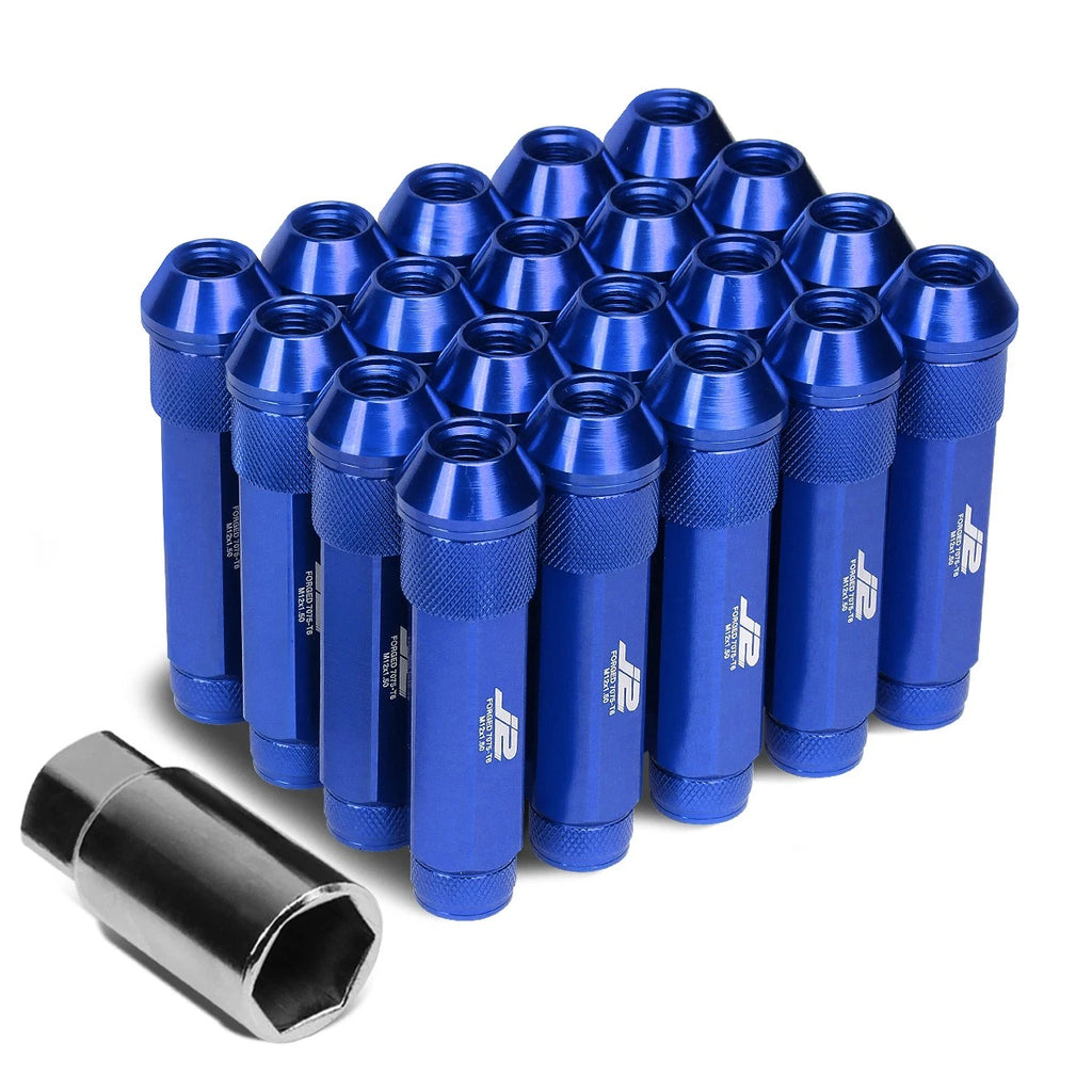 20Pcs J2 7075 Forged Aluminum M12x1.5 Open-End Lug Nut Set w/Adapter Blue