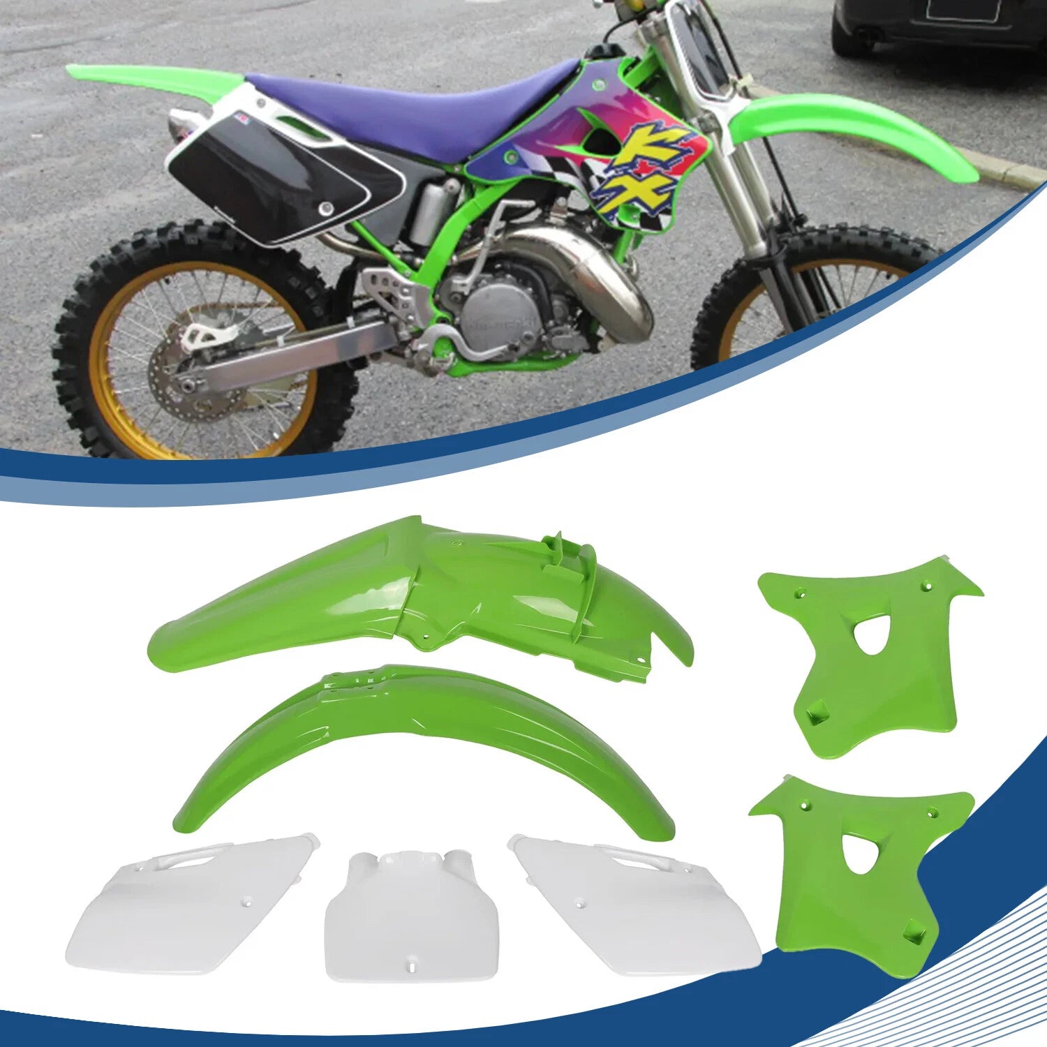 7PCS Plastics Kit Bodywork Fairing for Kawasaki KX125 KX250 (1994–1998)