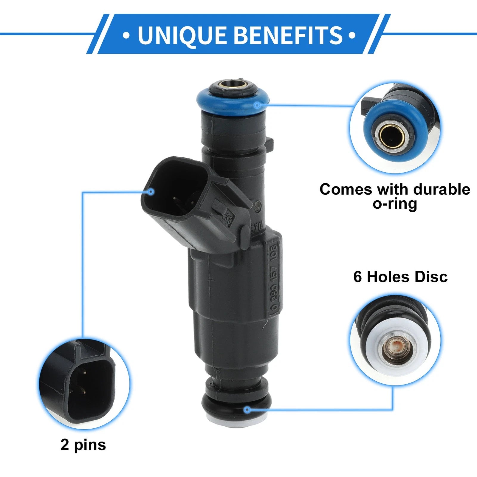 Fuel Injector No. 0280157108 for Chevrolet Aveo (2010–2016) 1 Pc Black