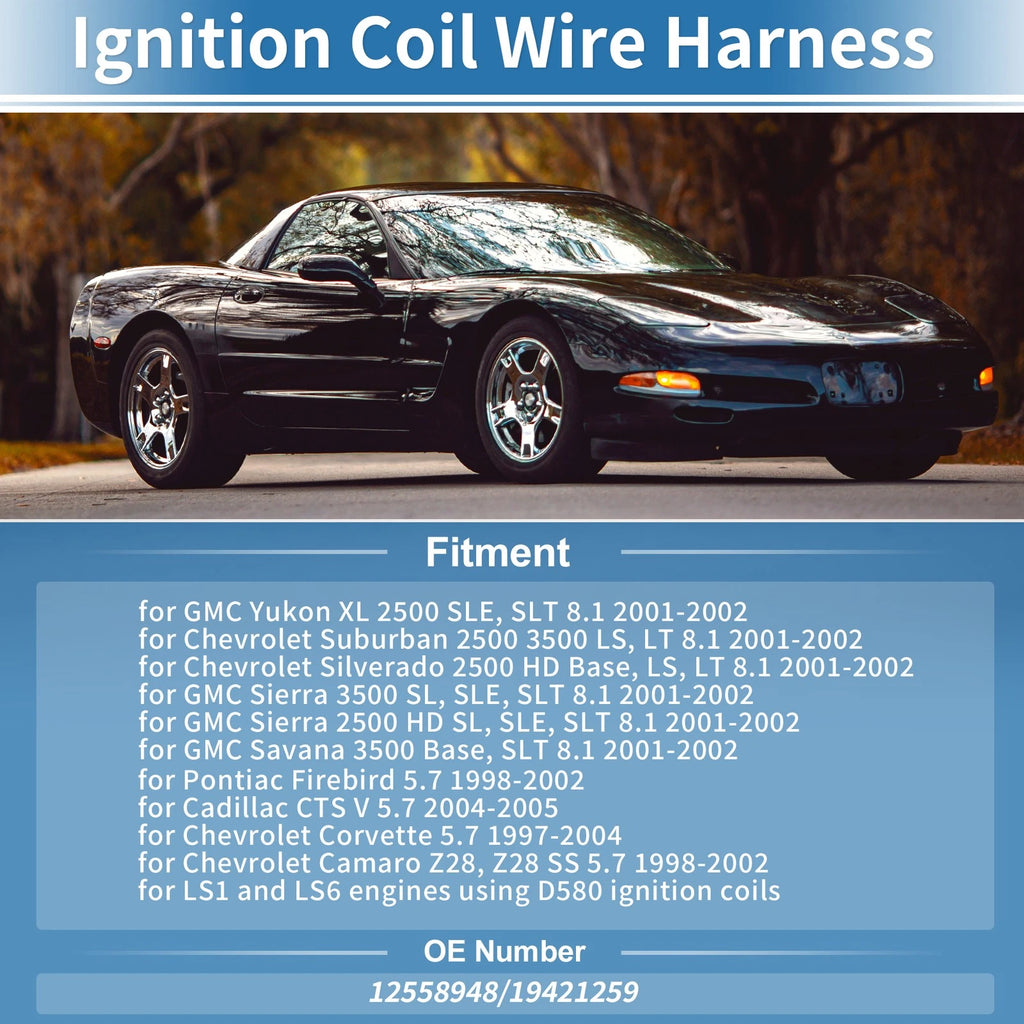 2X Ignition Coil Wire Harness No.12558948 for Chevy Corvette 5.7L (1997–2004)