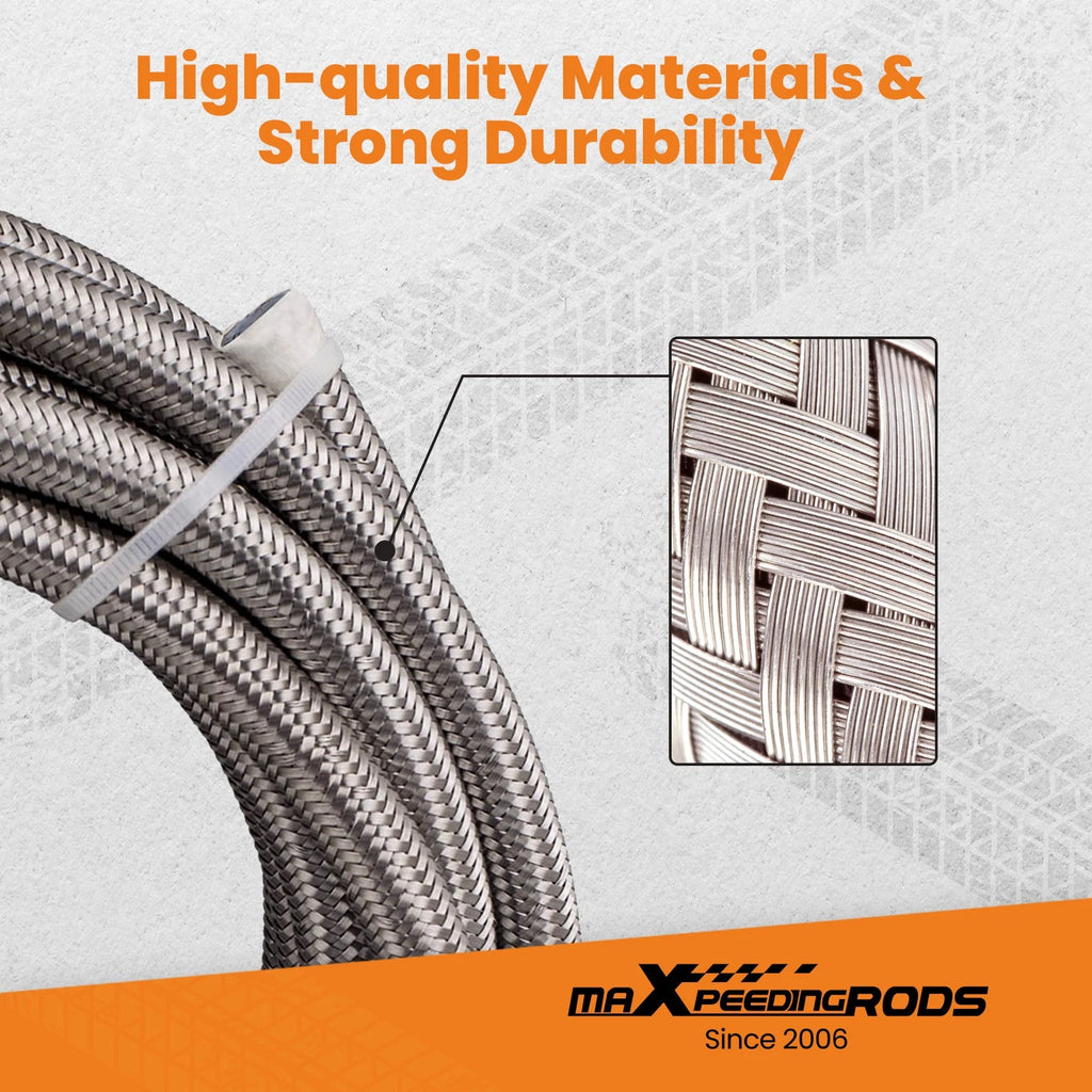 8AN PTFE Stainless Steel Braided Fuel Line Hose for Universal Applications (20FT)