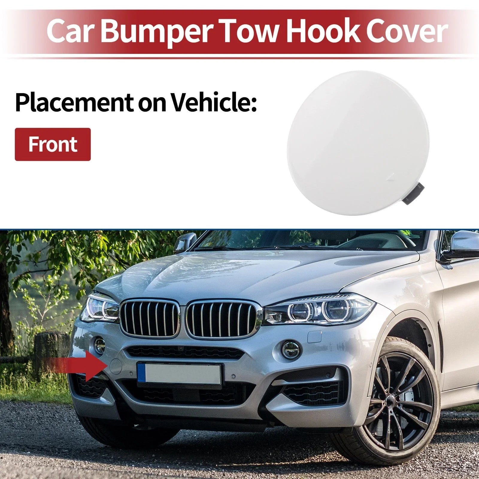 Front Bumper Tow Hook Cover for BMW X6 F16 M White (2015-2019)