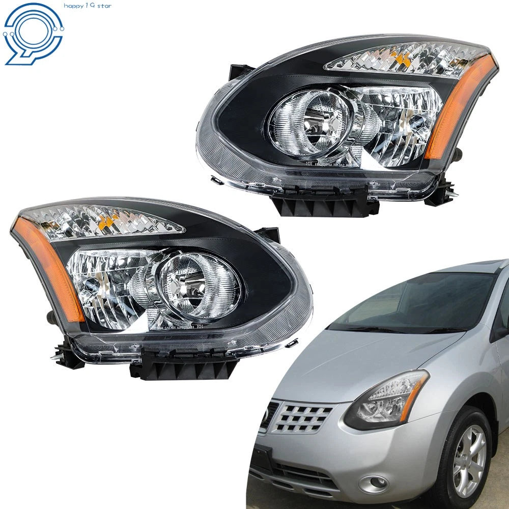 Set of 2 Black Headlights for Nissan Rogue (2008–2015)