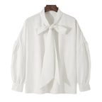 Men's Loose Fit Long Sleeve Tie Neck Shirt Casual Solid Color (2023)