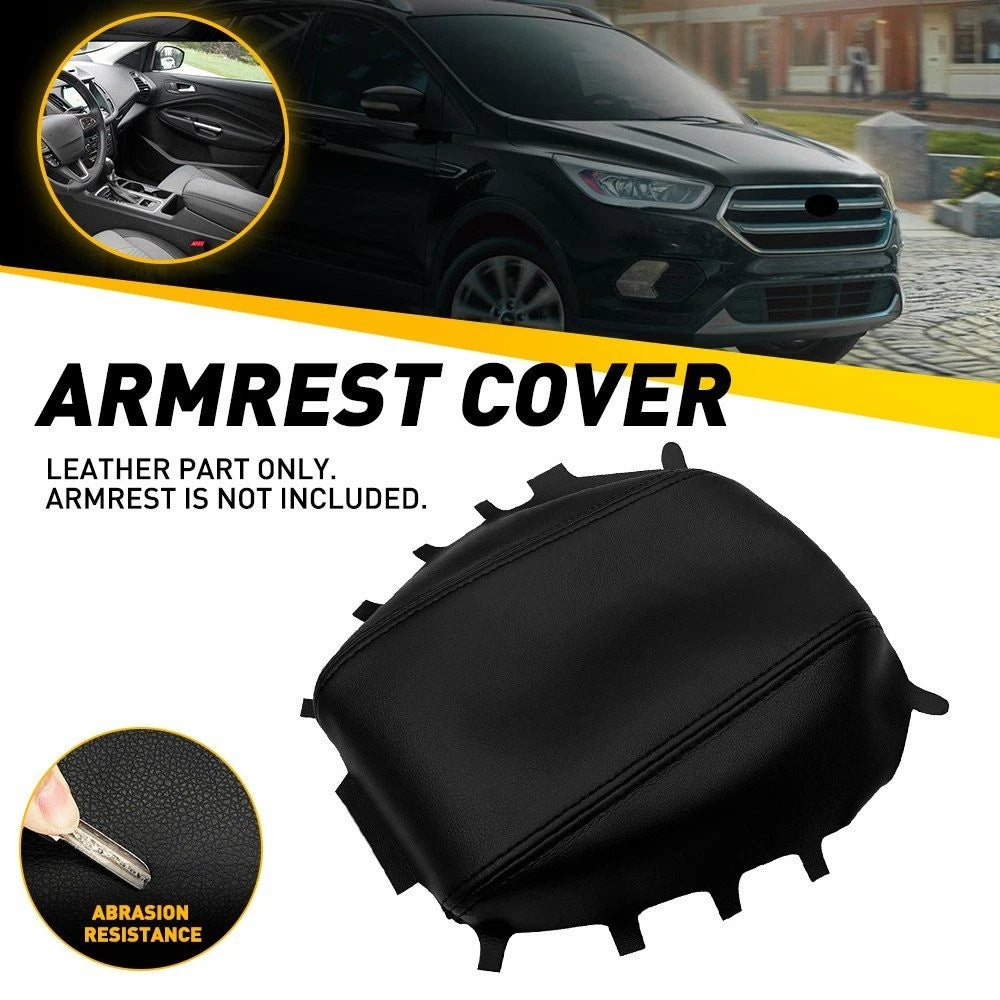 Center Console Armrest Pad Cover for Ford Escape (2017–2019) Leather Black