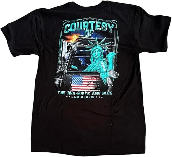 2XL T-Shirt for Big Rig Truck Drivers - Red, White & Blue Flag Design