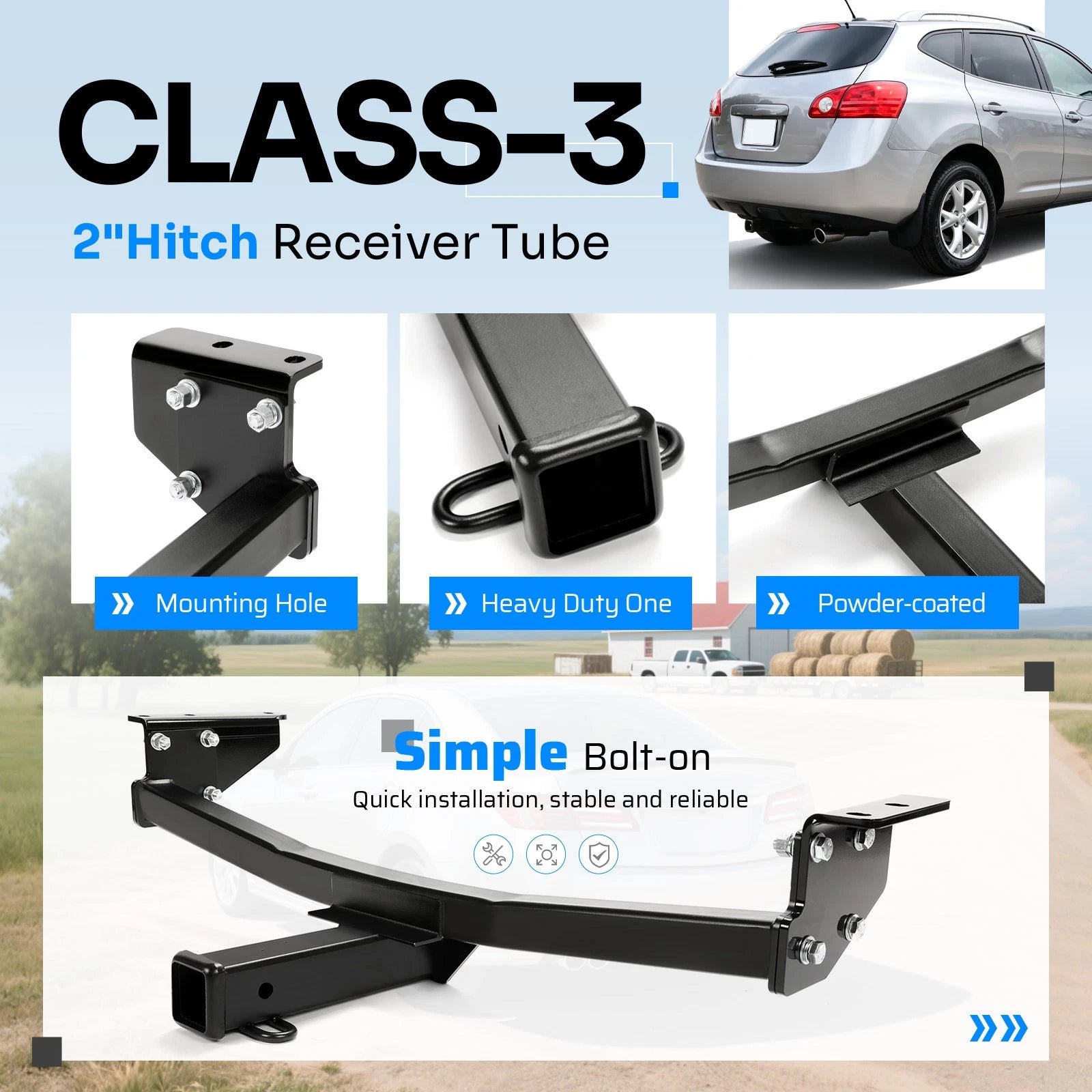 Class 3 Trailer Hitch Tow 2-Inch Receiver for Nissan Rogue (2008–2020)