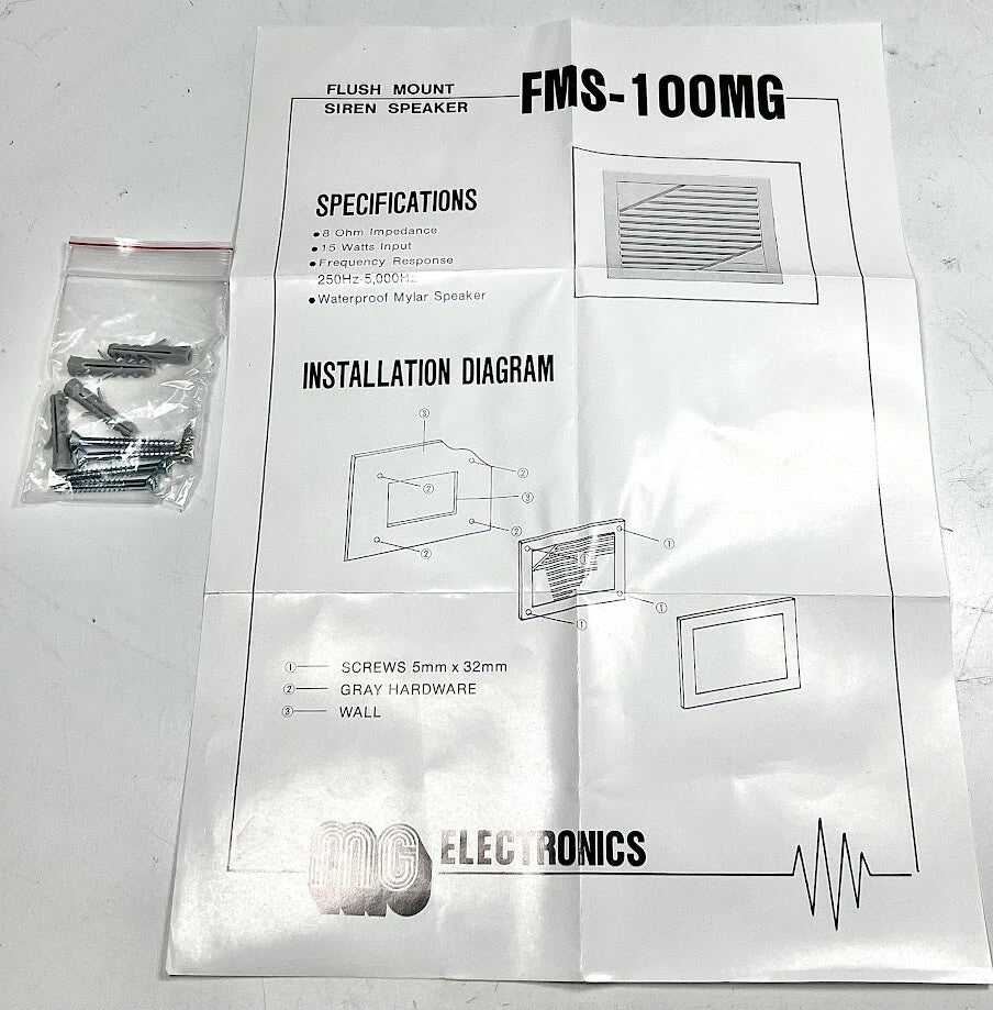 Flush Mount Siren Speaker for MG FMS-100MG (OEM, Waterproof Mylar)