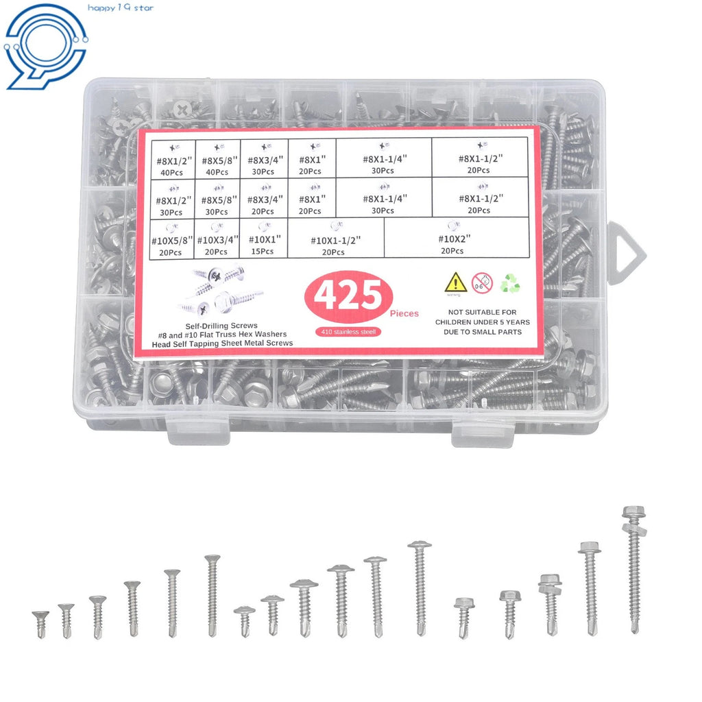 Set of 425 Self-Drilling Screws #8 #10 for Automotive Use