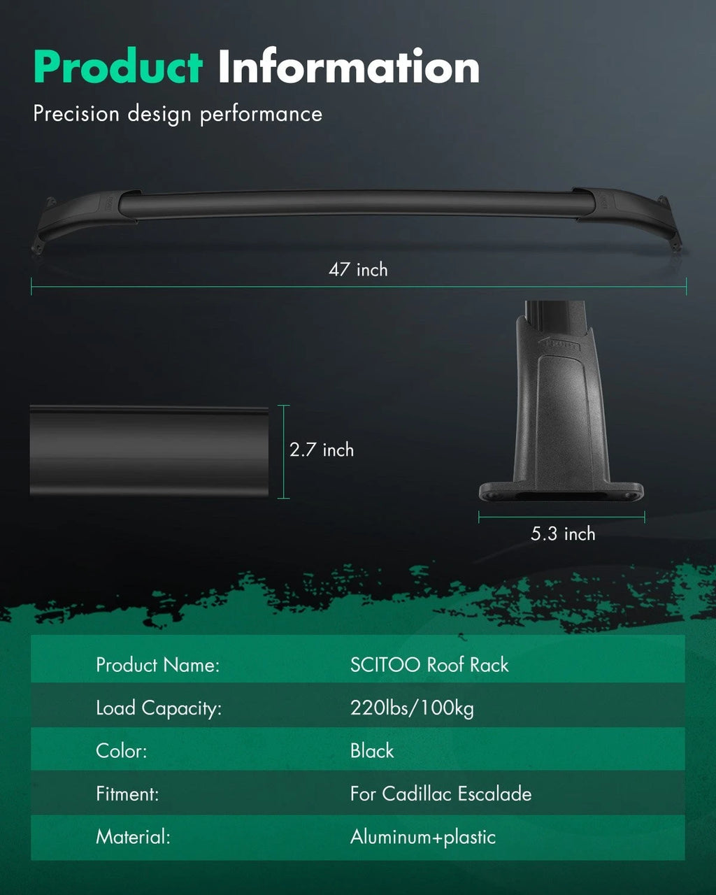 Set of 2 Black Roof Rail Cross Bars for GMC Yukon (2015–2019)