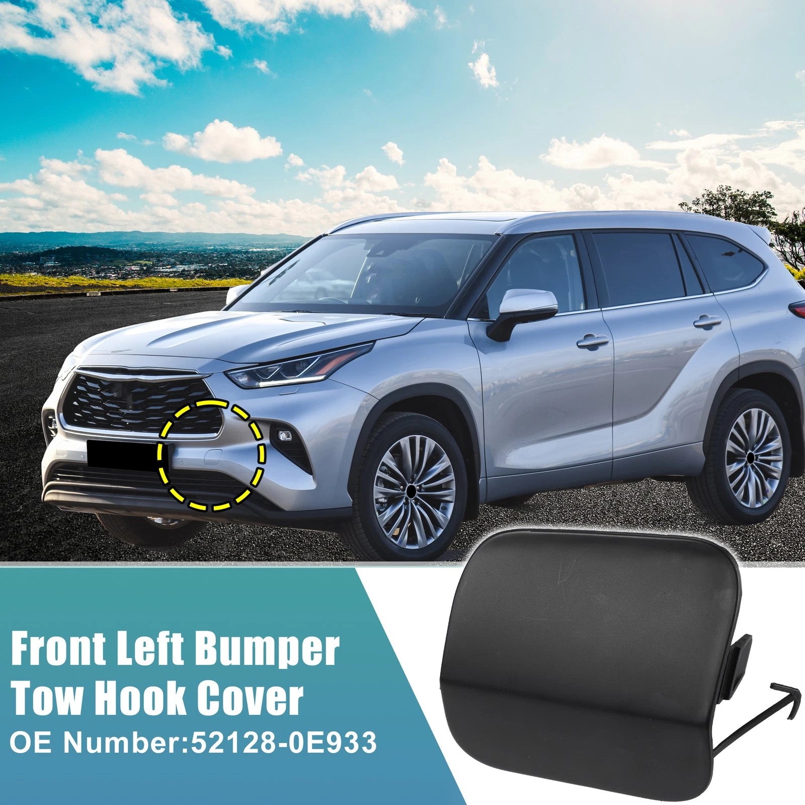 Front Left Bumper Tow Hook Cover for Toyota Highlander (2014–2019) No. 52128-0E933 Black