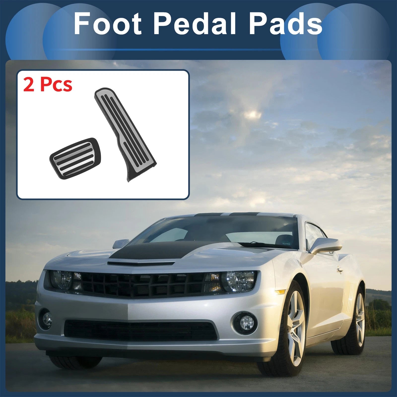 2X Foot Accelerator Pedal Covers for Chevrolet Camaro (2016–2018) Silver Tone