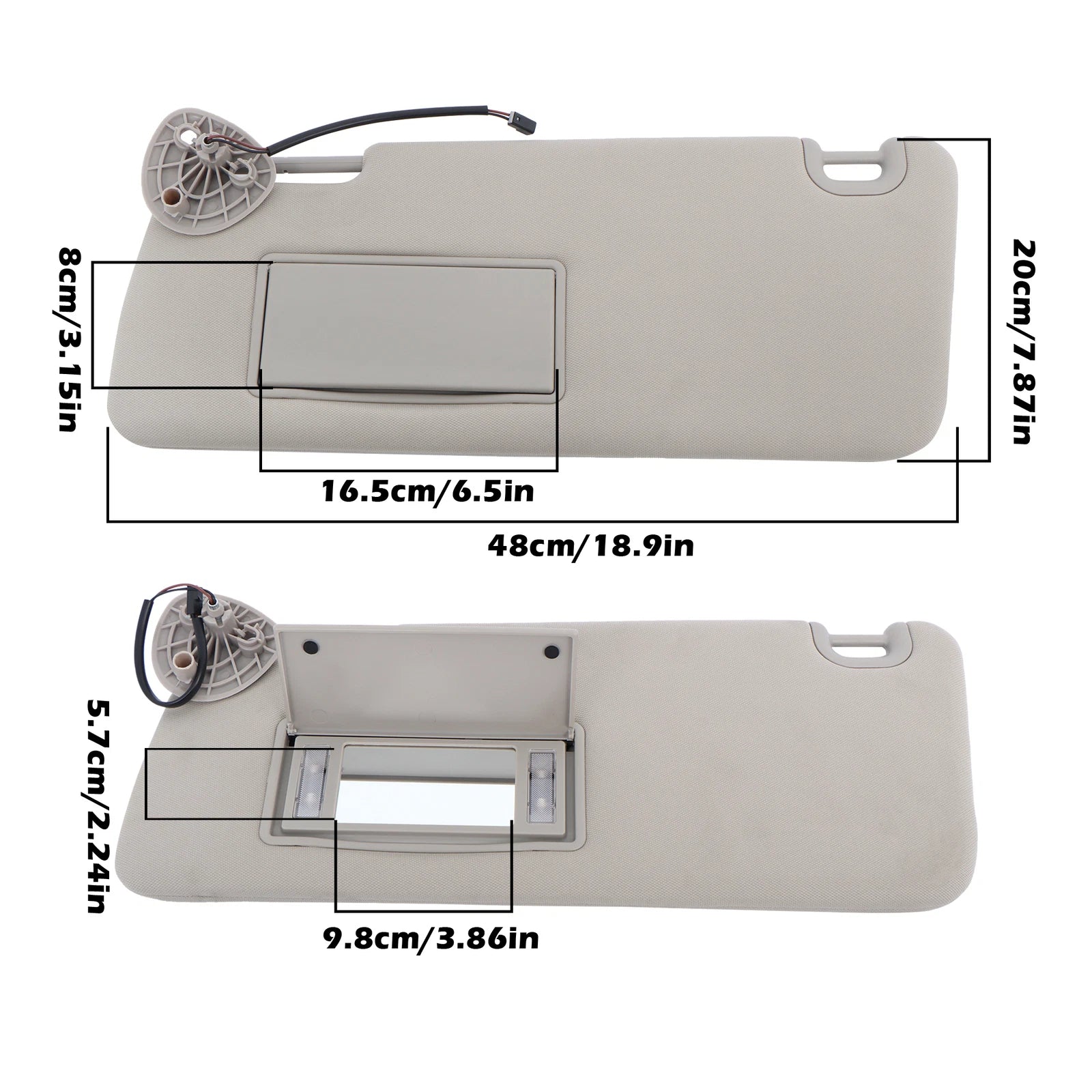Gray Sun Visor with Lights for Dodge Ram 1500 2013-2021, 2500 3500 2013-2018