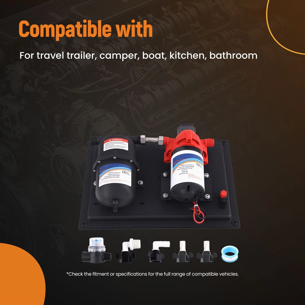 12V Water Pump for Camper Trailer (3GPM, 45PSI) with Mounting Hardware