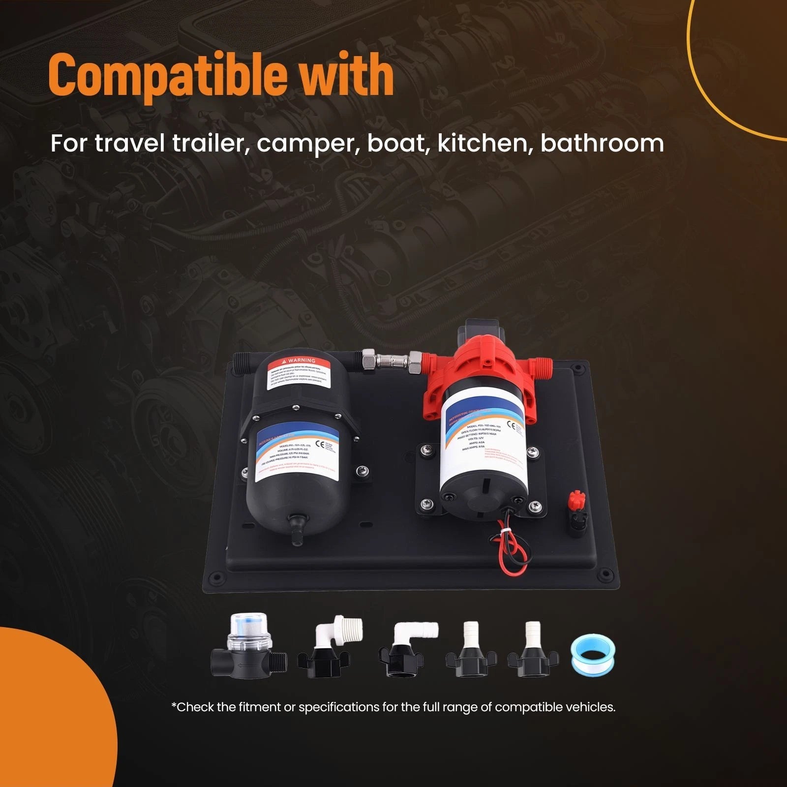 12V Water Pump for Camper Trailer (3GPM, 45PSI) with Mounting Hardware