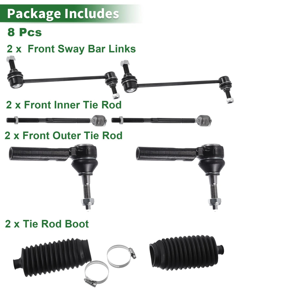 8pcs Front Suspension Kit Tie Rod End Sway Bar Link for Dodge Journey (2009–2020)