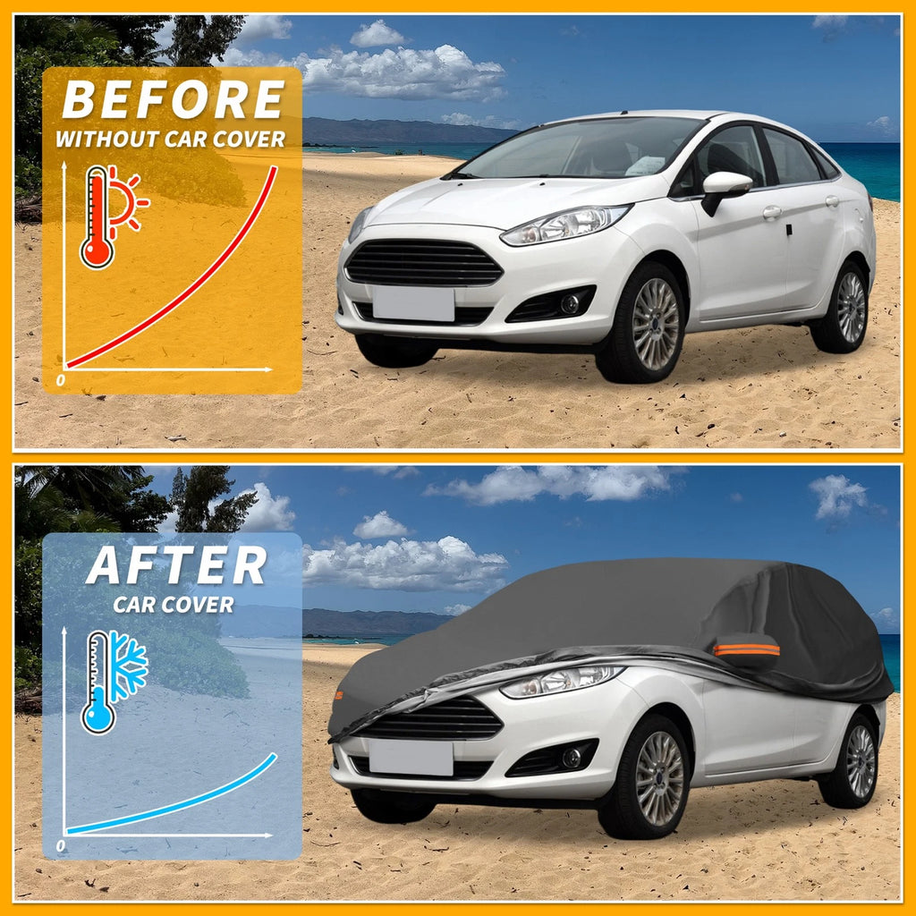 Car Cover Waterproof All Weather with Reflective Strap for Ford Fiesta (2011–2019)
