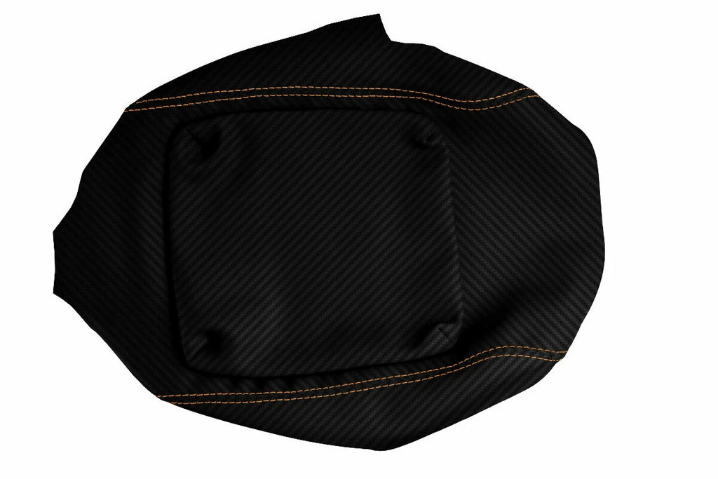 Console Lid Armrest Cover for Hummer H2 (2003–2007) Carbon Fiber Orange Stitch