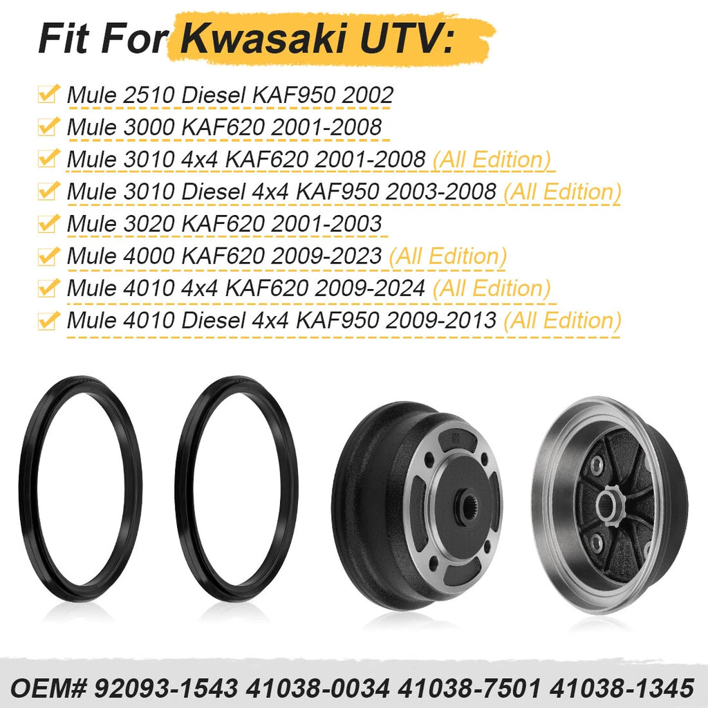 2PCS Front Brake Drum & Seals for Kawasaki KAF620 Mule (3000–4010)