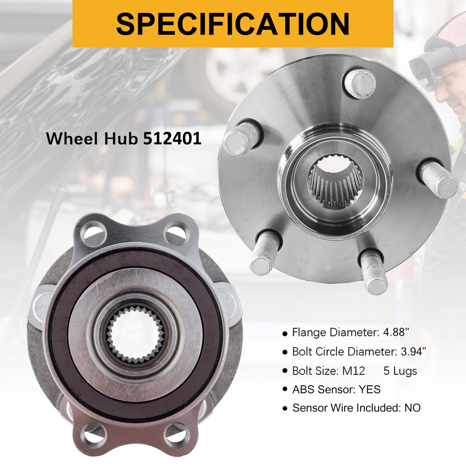 2X Rear Wheel Hub and Bearings Assembly 512401 for Subaru WRX (2013–2014)