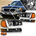 LED DRL Headlight Set for GMC Sierra/Yukon (1999–2007) - Black Amber