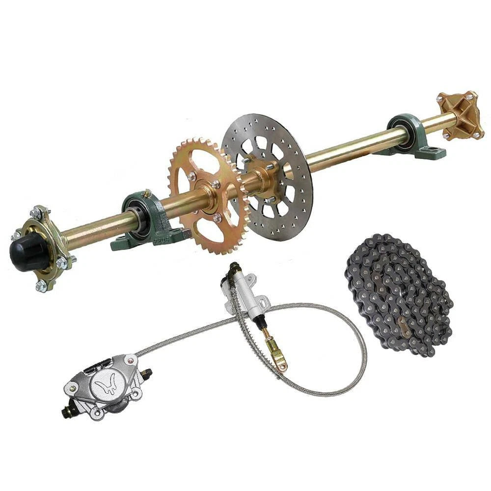 Go Kart Rear Live Axle Kit 29" 32" 44" with Sprocket, Hub, Brake, Chain, Disc