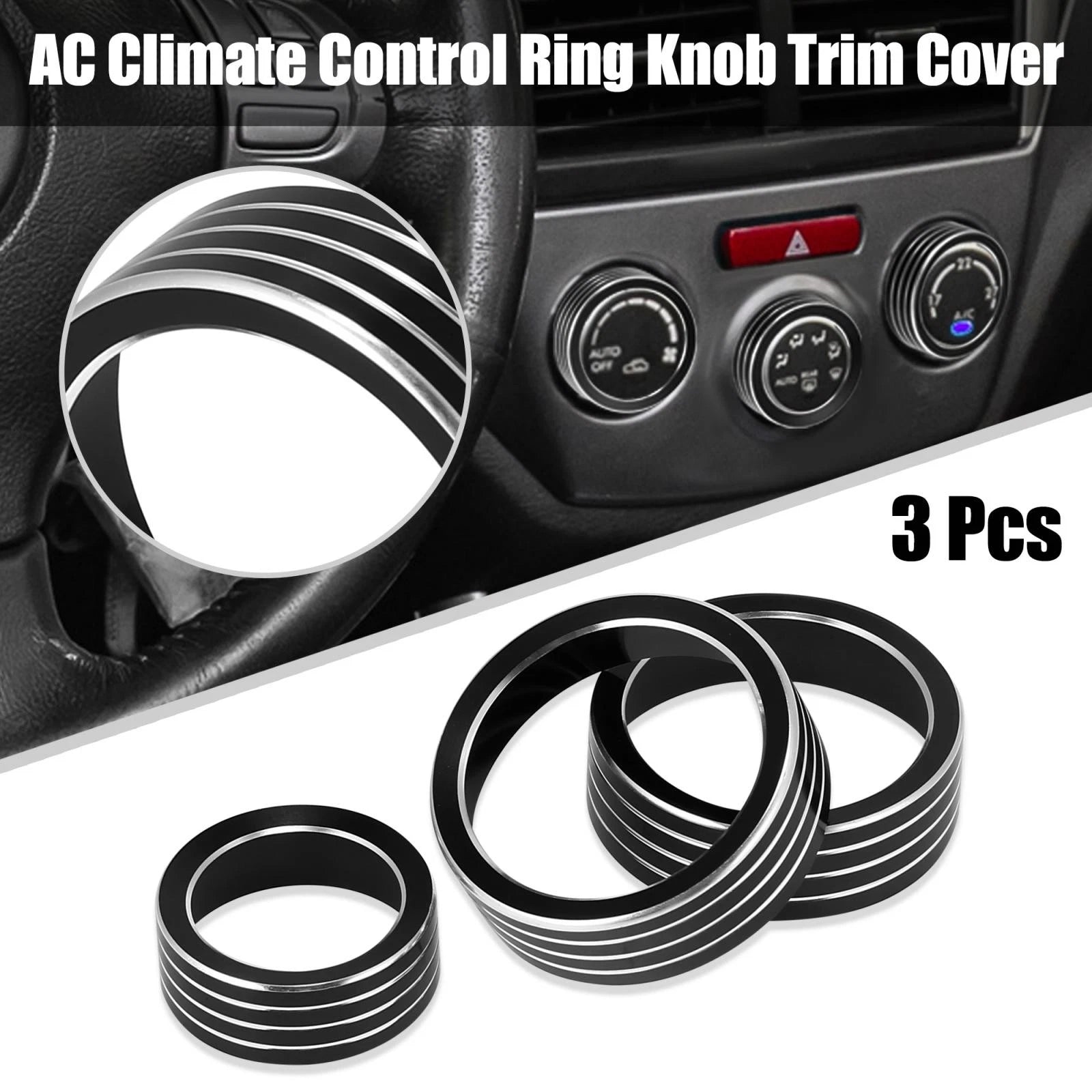 3pcs Black AC Climate Control Knob Trim Cover for Subaru Forester 