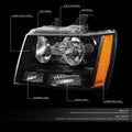 2X Black/Amber Signal Headlights for Chevy Tahoe Suburban (2007–2014)
