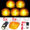Set of 5 Amber Cab Marker Light Lens with White LED Bulbs for Truck Trailer
