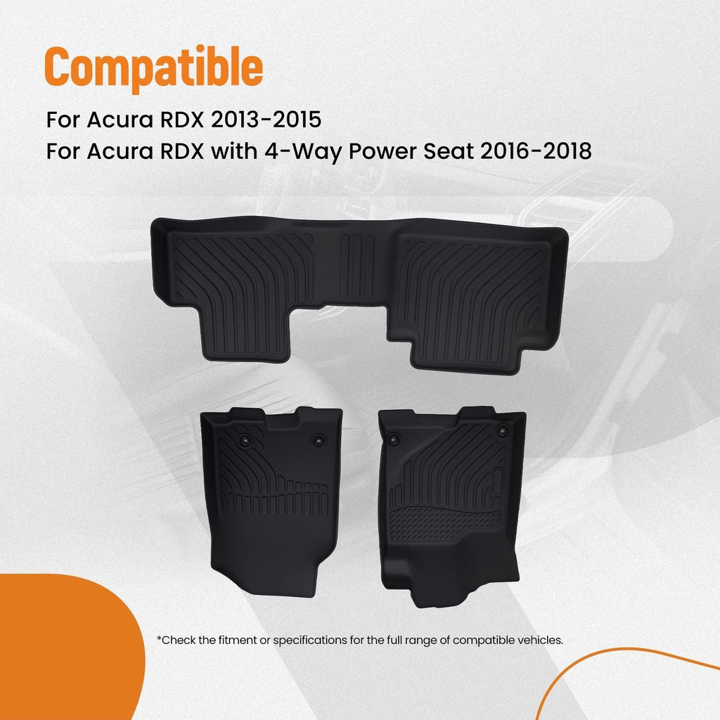 Set of 4 Black Rubber Floor Mats Liner for Acura RDX (2013–2018)