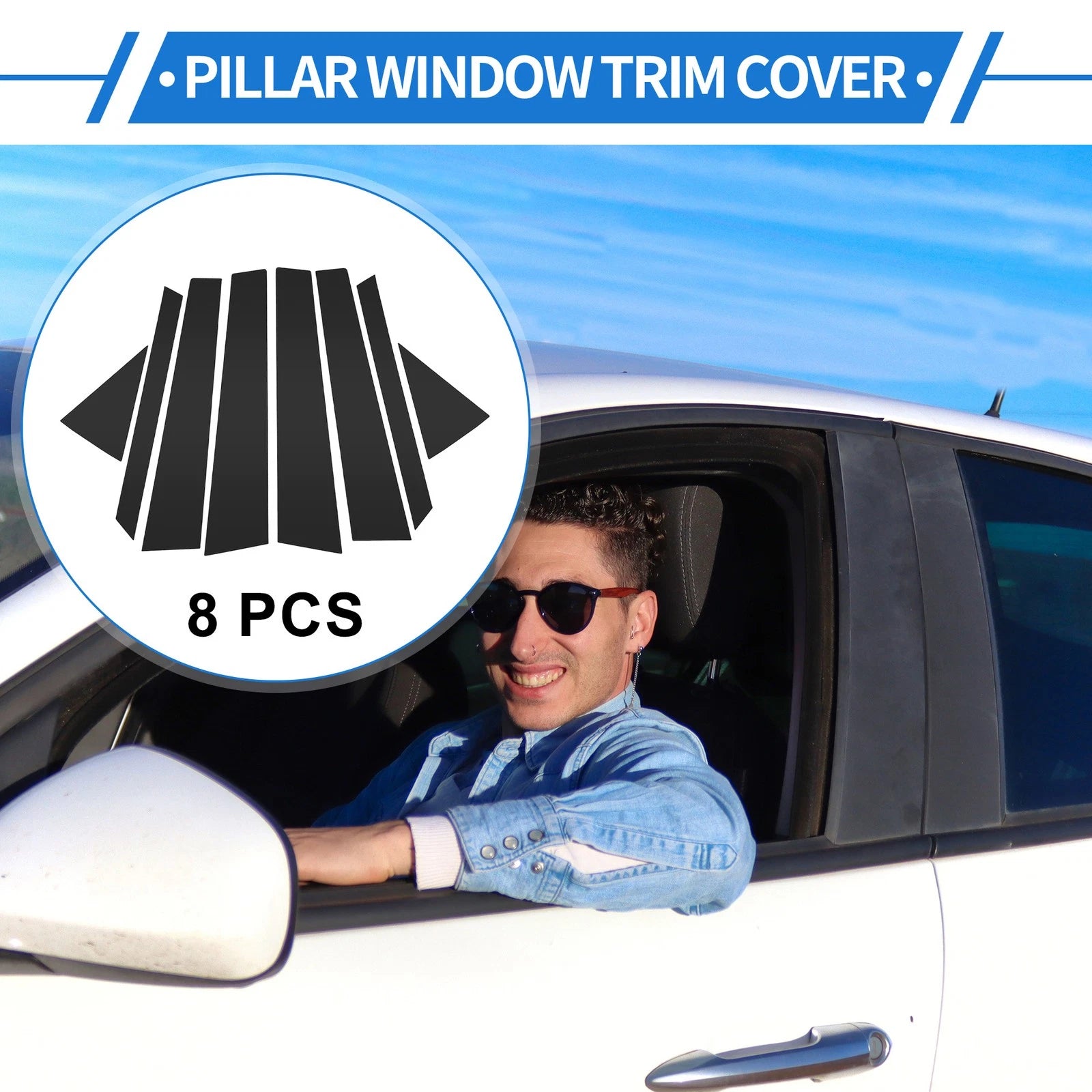 8 Pcs Door Pillar Window Trim for Hyundai Tucson (2016–2018) Black