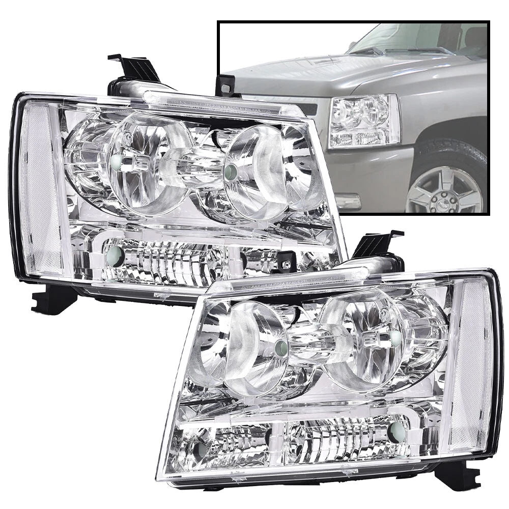 Clear Lens Chrome Headlights Assembly for Avalanche Tahoe Suburban (2007–2014)