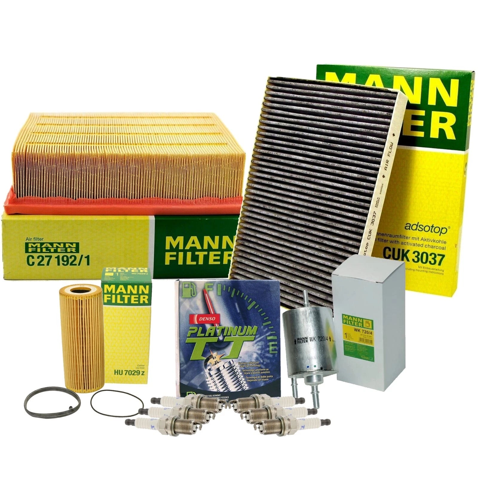 Set of 4 Mann Engine Cabin Air Oil Fuel Filters & Denso 6 Platinum Spark Plugs for