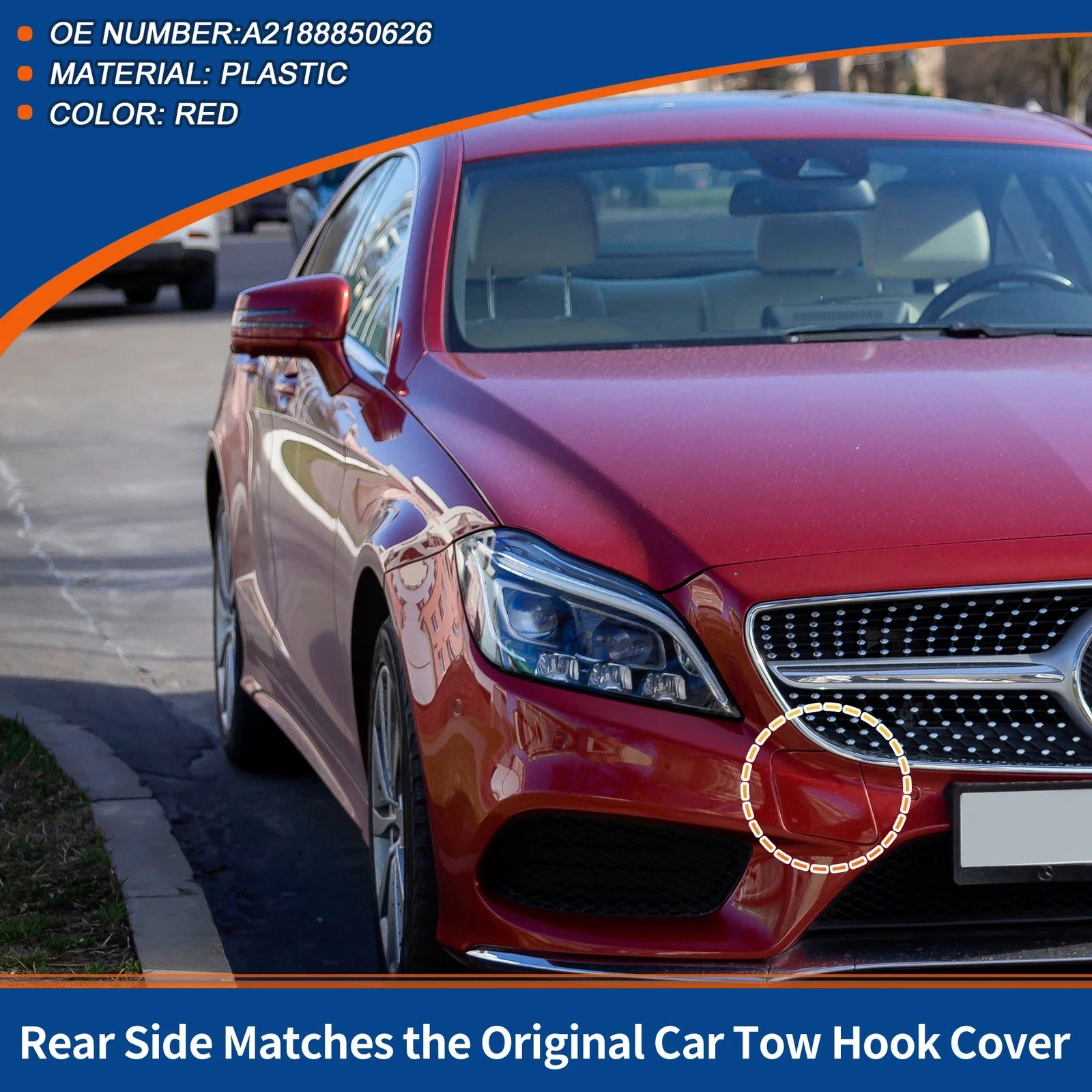 Tow Hook Cover for Mercedes-Benz CLS W218 (2012–2018) No.A2188850626 Red