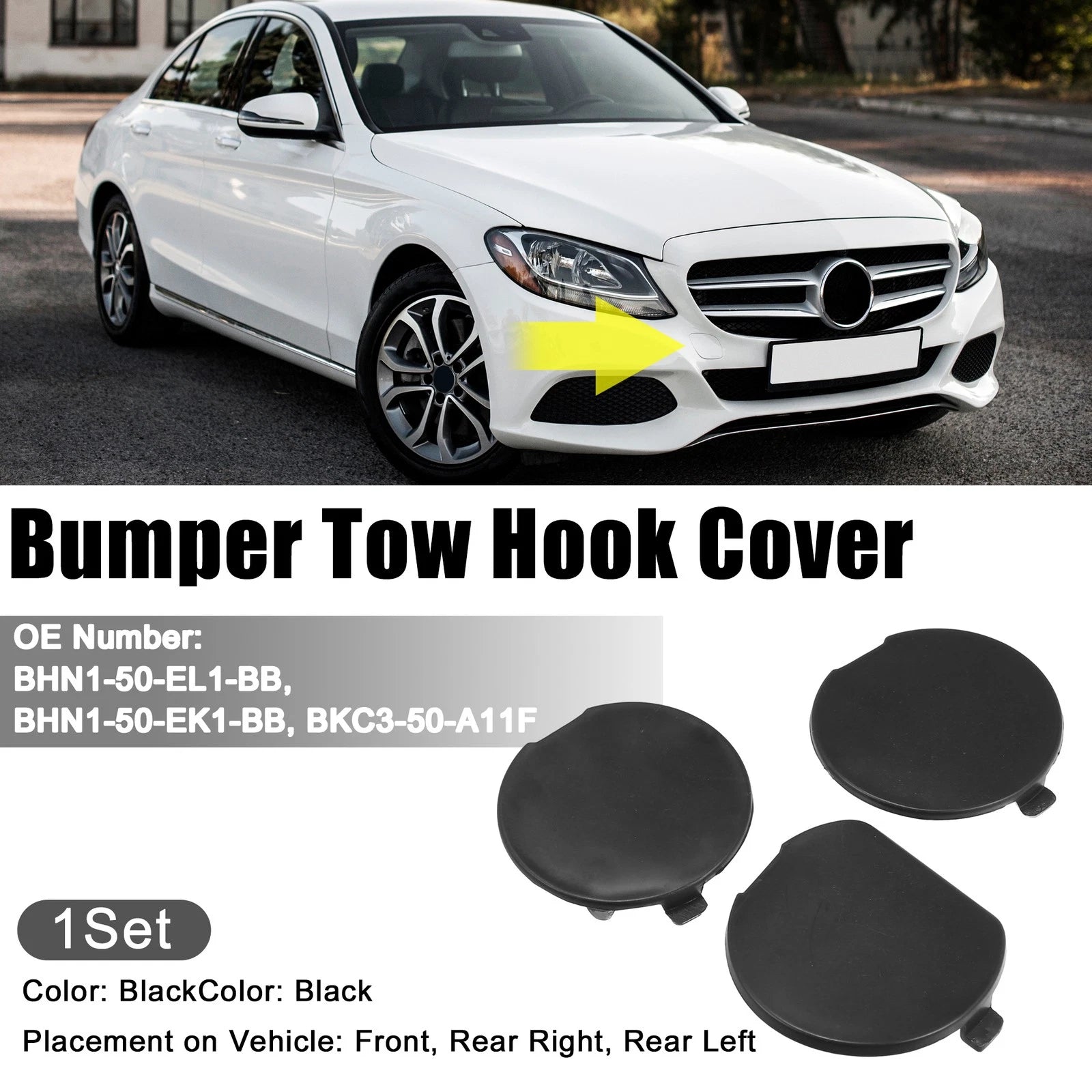3pcs Tow Eye Hook Cover Cap for Mazda 3 (2014–2016) Black