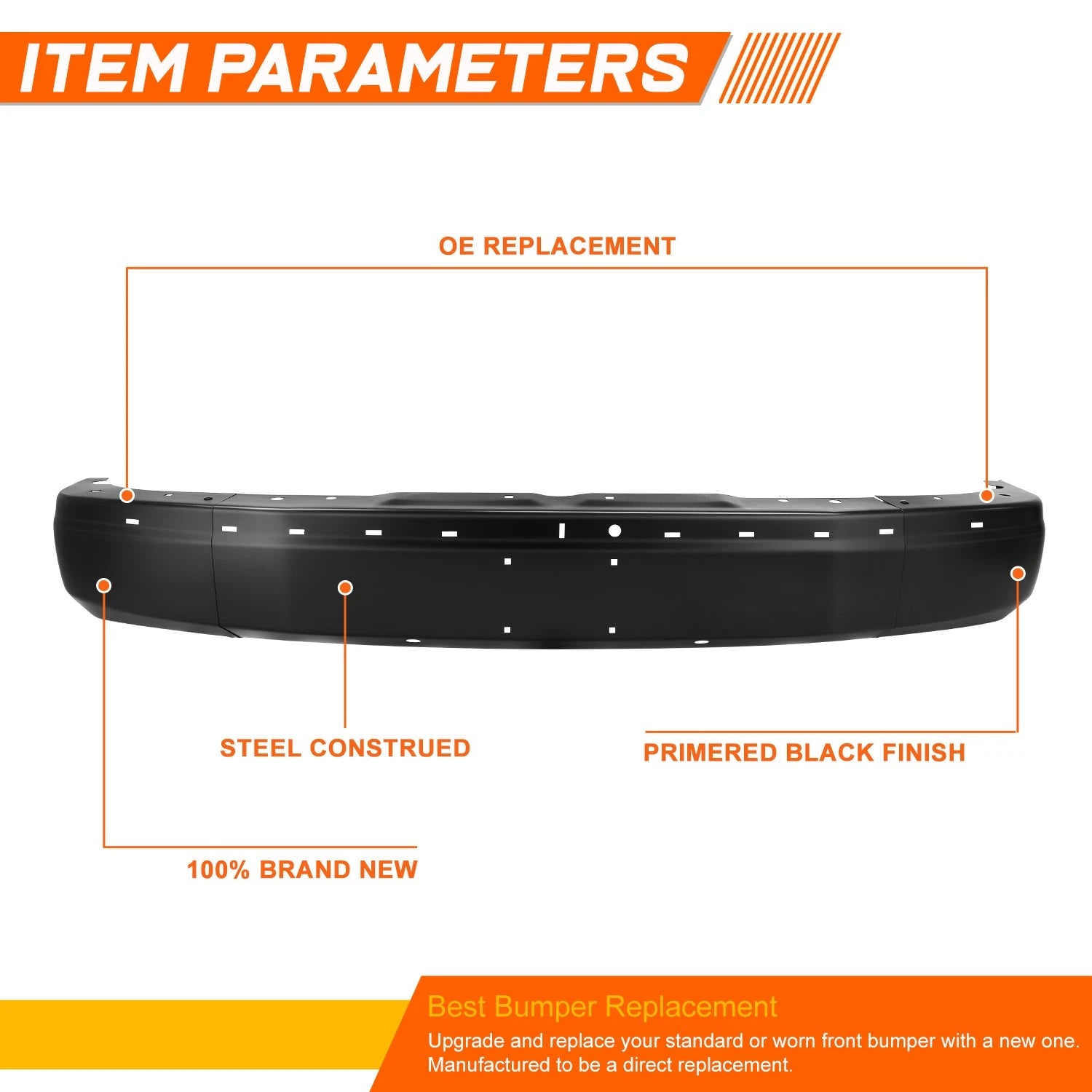 Black Steel Front Bumper Face Bar for Chevy Express GMC Savana (2003–2023)