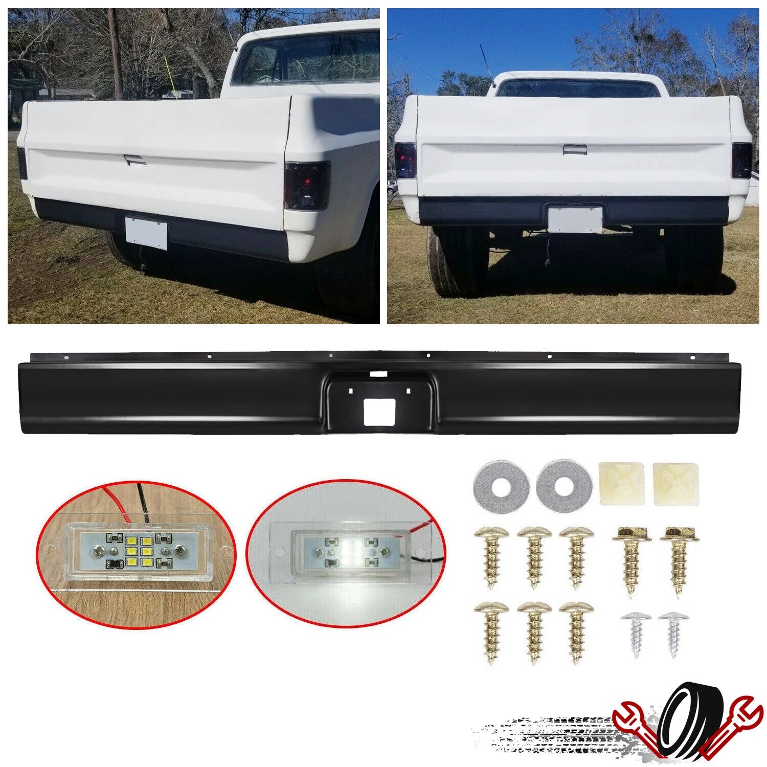 Rear Bumper Roll Pan with LED Light for Chevy C10 C20 (1973–1987)