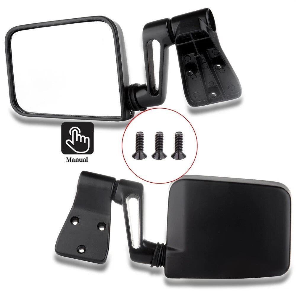 Set of 2 Black Manual Side View Mirrors for Jeep Wrangler (1987-2002)