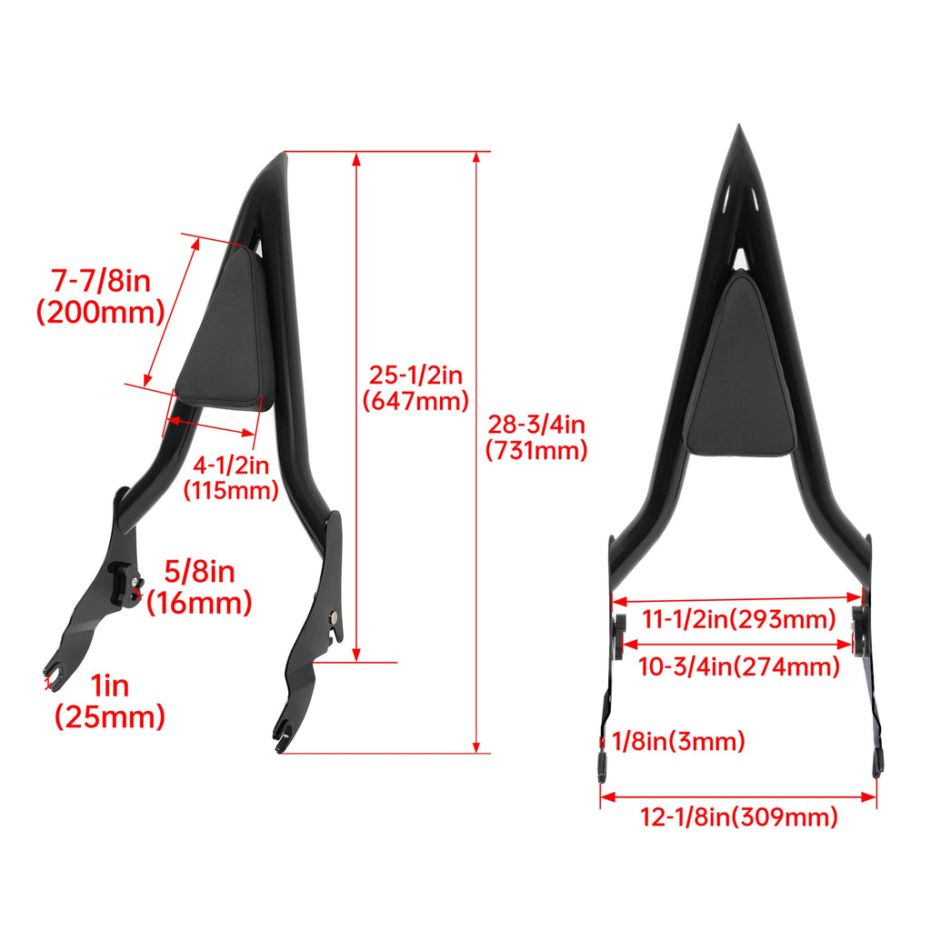 28" Tall Backrest Sissy Bar for Harley Touring Road King Glide (2009–2025)