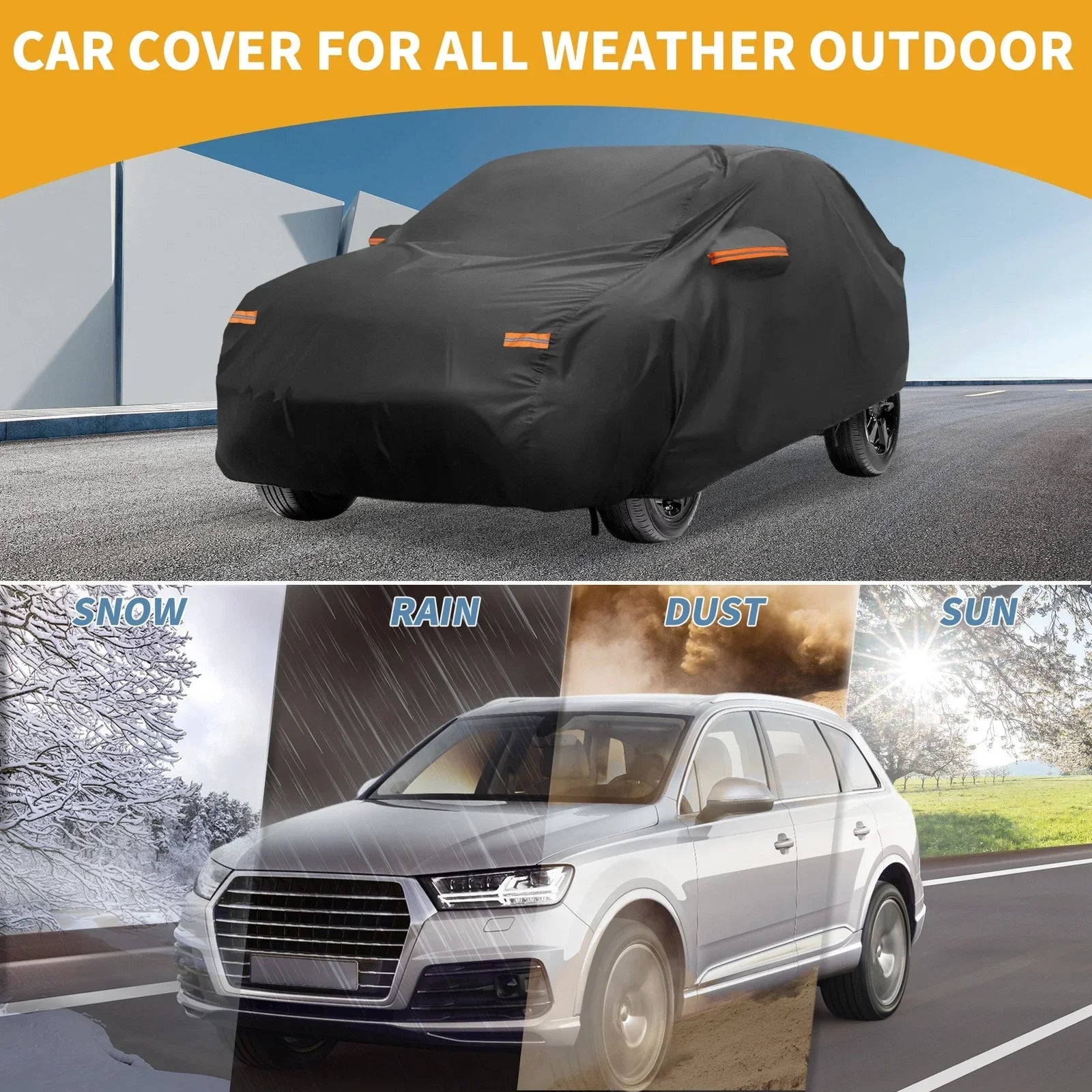 Waterproof All Weather Car Cover for Hyundai Tucson (2004-2024) Black 210D-PU