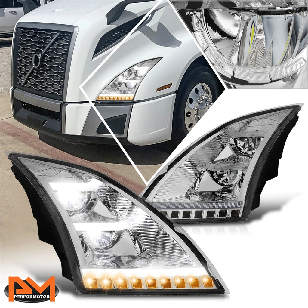 LED DRL Sequential Amber Turn Signal Headlights for Volvo VNL VNR (2018–2024)