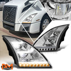 LED DRL Sequential Amber Turn Signal Headlights for Volvo VNL VNR (2018–2024)