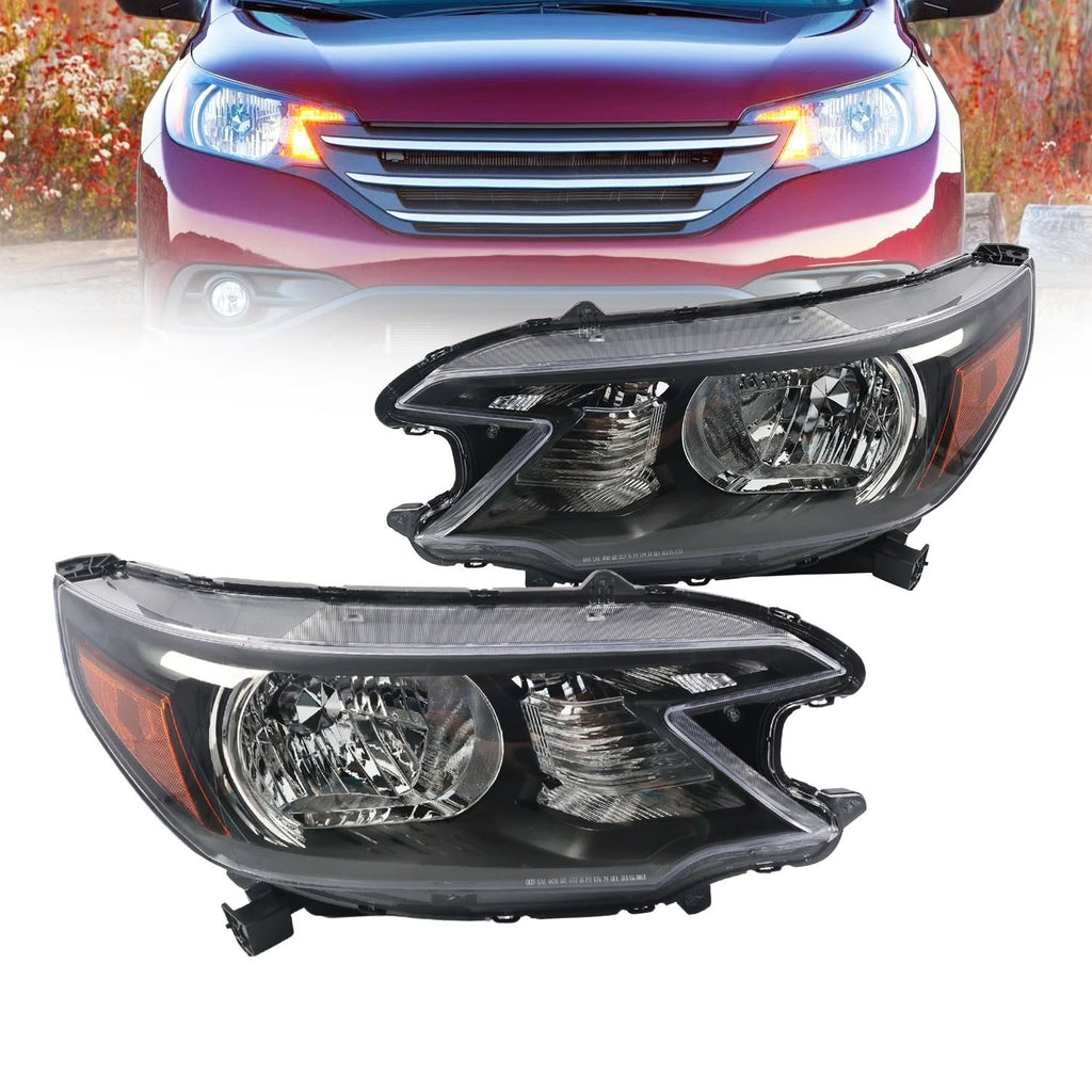 Headlamp Assembly Pair for Honda CR-V (2012–2014) Halogen Black