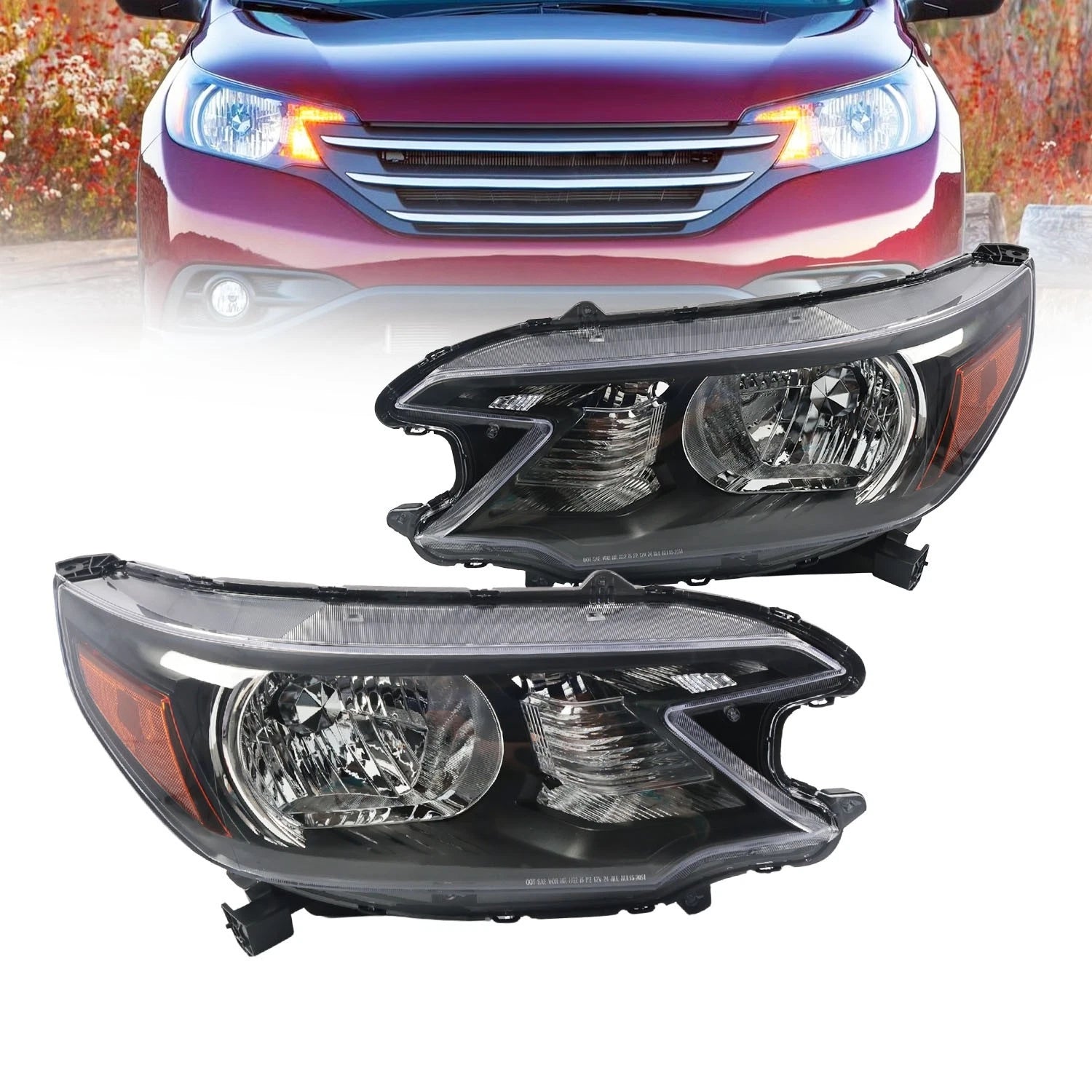 Headlamp Assembly Pair for Honda CR-V (2012–2014) Halogen Black