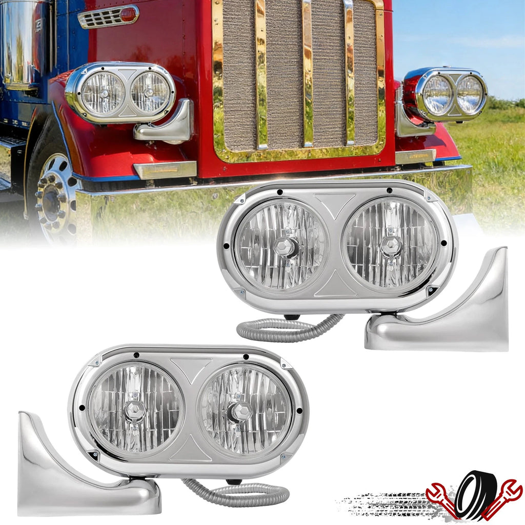 Pair Aluminum Clear Headlights for Peterbilt 379/389 (2000–2023)