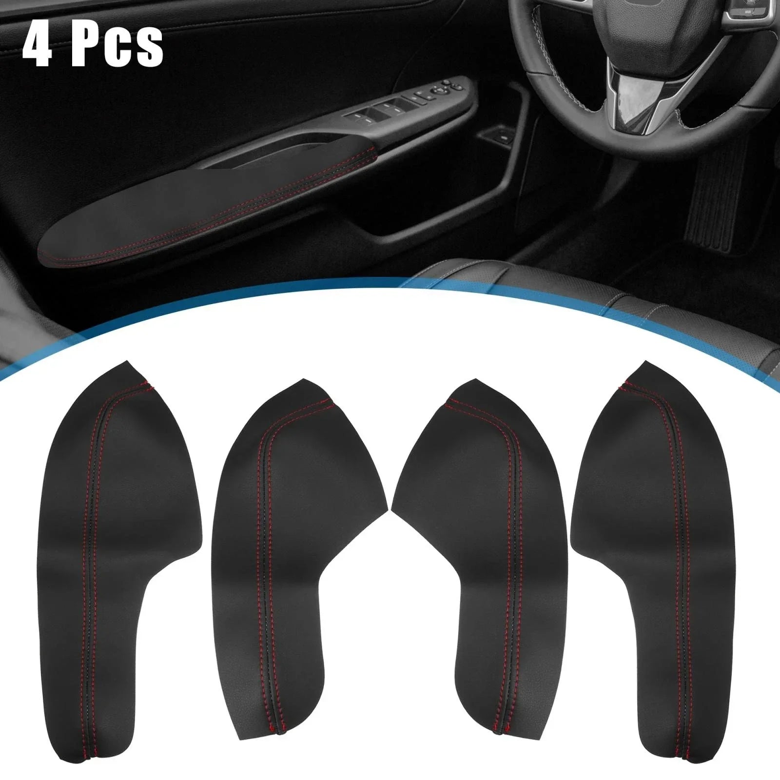 4 Pcs Door Armrest Covers for Honda Civic 10th Gen (2016-2020) Black/Red Line