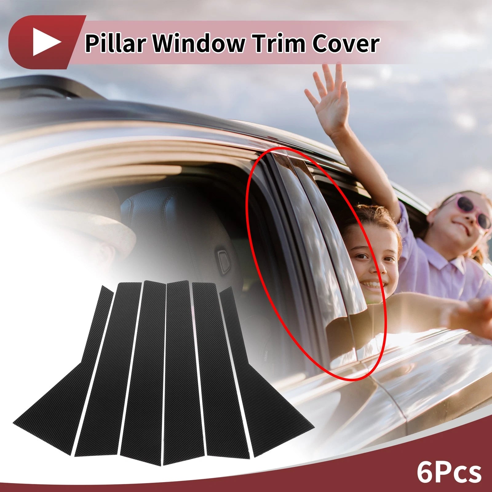6 Pcs Door Pillar Window Trim for KIA Carens (2020–2023) Black Carbon Fiber
