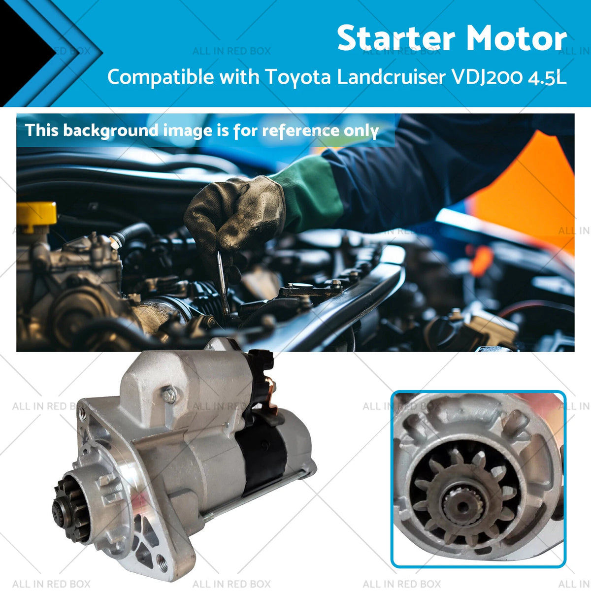 Starter Motor for Toyota Landcruiser VDJ200 4.5L V8 (2007–2014)