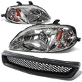 Front Grill & Headlights for Honda Civic (1999–2000) - Black/Chrome, Amber Reflector
