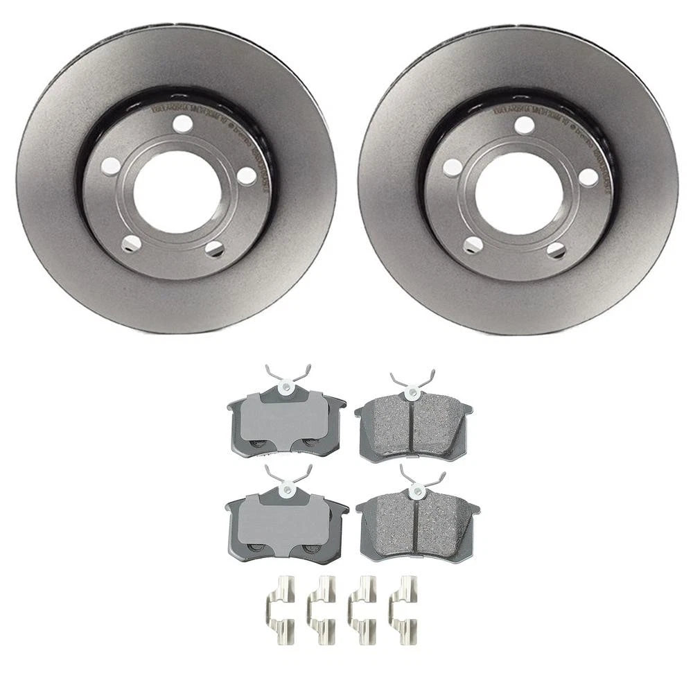 Akebono Rear Brake Kit Set of 4 Euro Ceramic Pads & 256mm Disc Rotors for Audi S4 (2000–2002)
